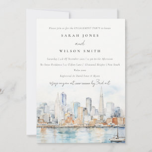 San Francisco Watercolor Landscape Engagement Invitation