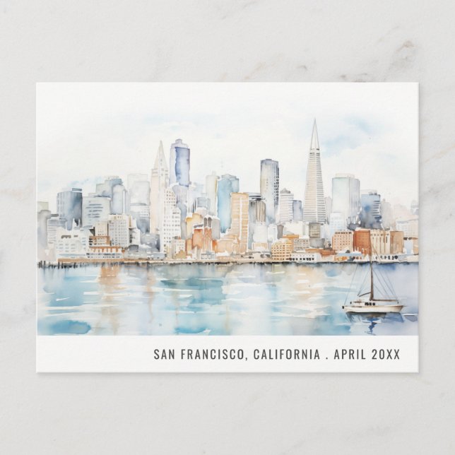 San Francisco Watercolor Landscape Travel Holiday Postcard (Front)