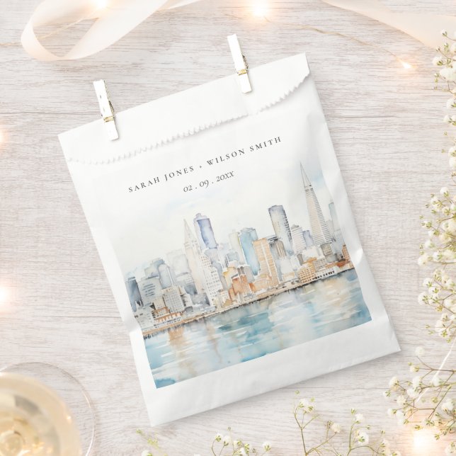 San Francisco Watercolor Landscape Wedding Favour Bags (Clipped)