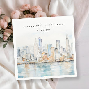 San Francisco Watercolor Landscape Wedding Napkin