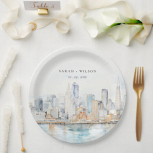 San Francisco Watercolor Landscape Wedding Paper Plate