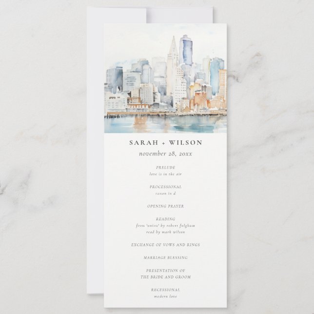 San Francisco Watercolor Landscape Wedding Program Invitation (Front)