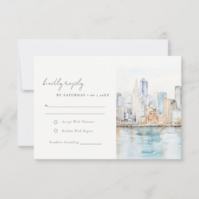 San Francisco Watercolor Landscape Wedding RSVP Card (Front)