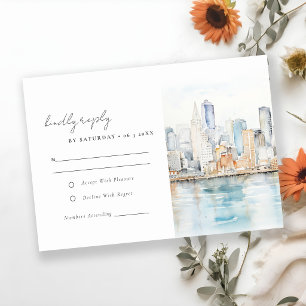 San Francisco Watercolor Landscape Wedding RSVP Card