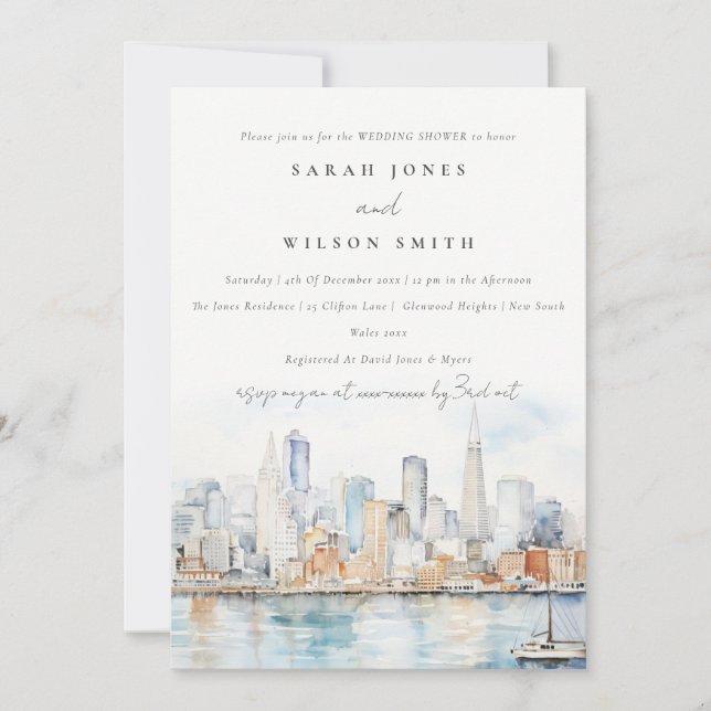 San Francisco Watercolor Landscape Wedding Shower Invitation (Front)