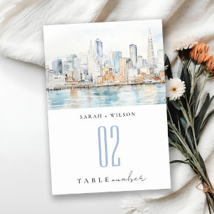 San Francisco Watercolor Landscape Wedding Table Number