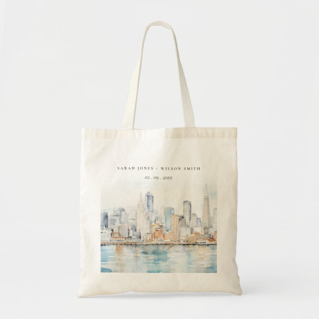 San Francisco Watercolor Landscape Wedding Tote Bag (Front)