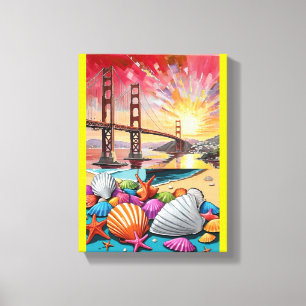 San Francisco Watercolor Painting, Golden Gate Bri Canvas Print
