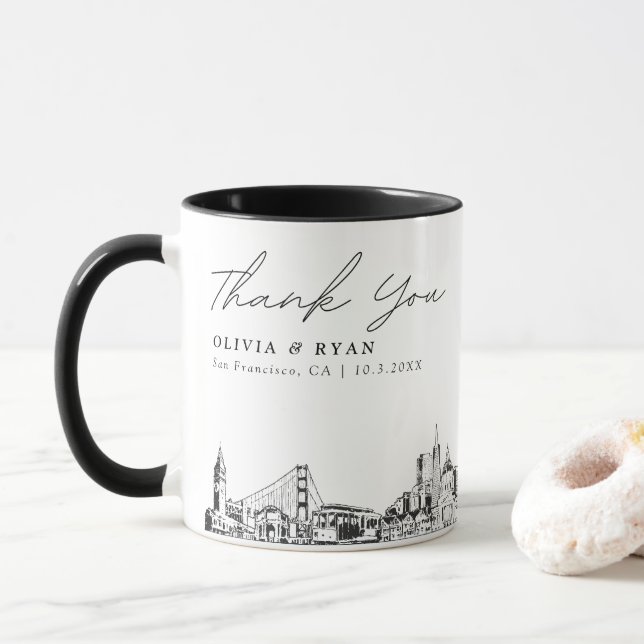 San Francisco Wedding Custom Personalised Coffee Mug (With Donut)