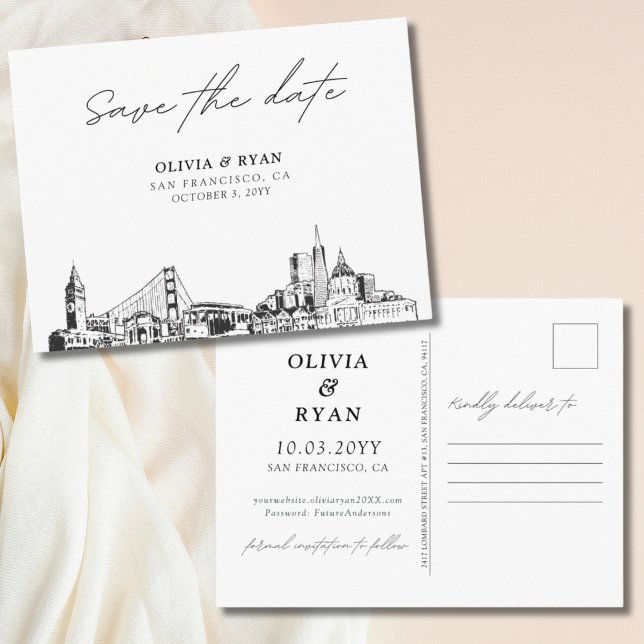 San Francisco Wedding Elegant Save the Date Postcard (San Francisco Save the Date postcard)