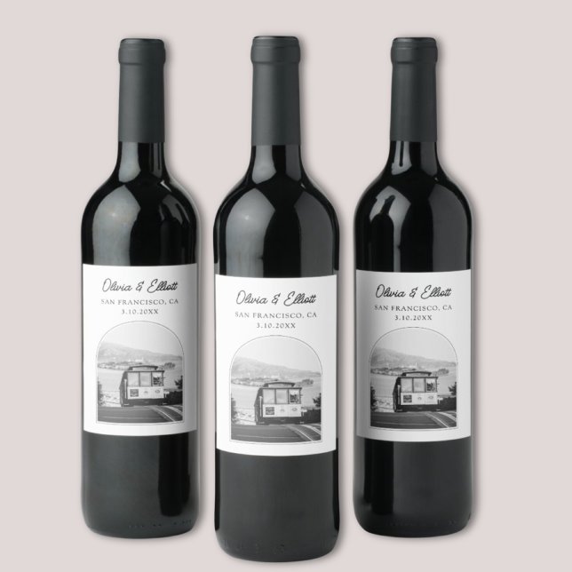 San Francisco Wedding Favour Black & White Wine Label (San Francisco Wedding Favor Black & White Wine Label
)