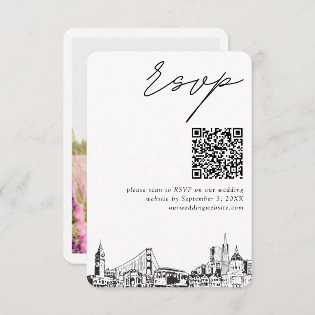 San Francisco Wedding Modern RSVP QR Code Enclosure Card (Front/Back)