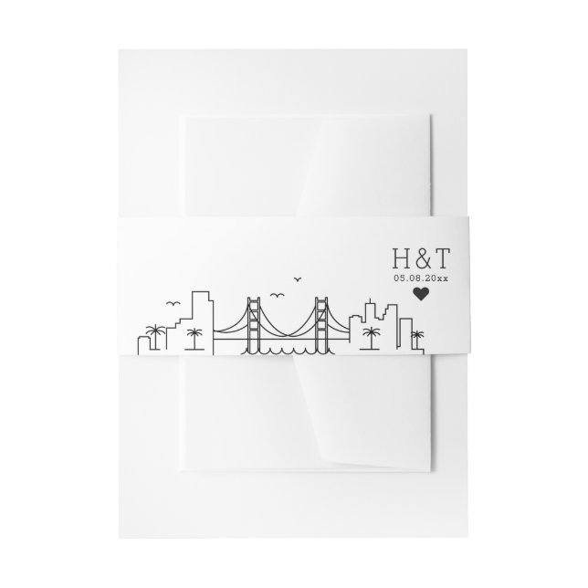 San Francisco Wedding | Stylised Skyline Monogram Invitation Belly Band (Front Example)