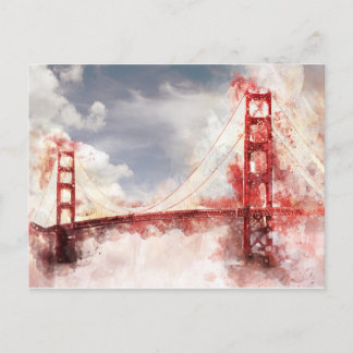 San Fransisco Golden Gate Bridge watercolor Postcard
