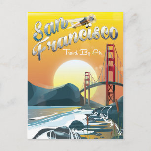 San Fransisco "Travel by air" Golden Sunset Postcard
