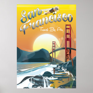 San Fransisco "Travel by air" Golden Sunset Poster
