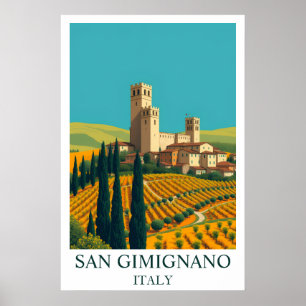 San Gimignano Italy Retro Travel Art Poster