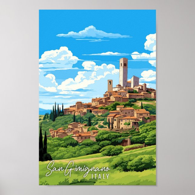San Gimignano Italy vintage travel illustration Poster (Front)