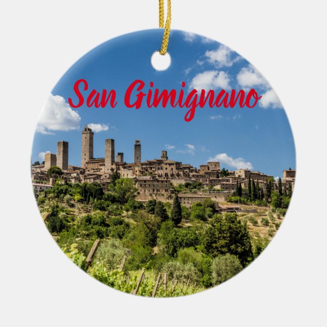 San Gimignano Tuscany Italy Panorama Souvenir Ceramic Tree Decoration (Front)