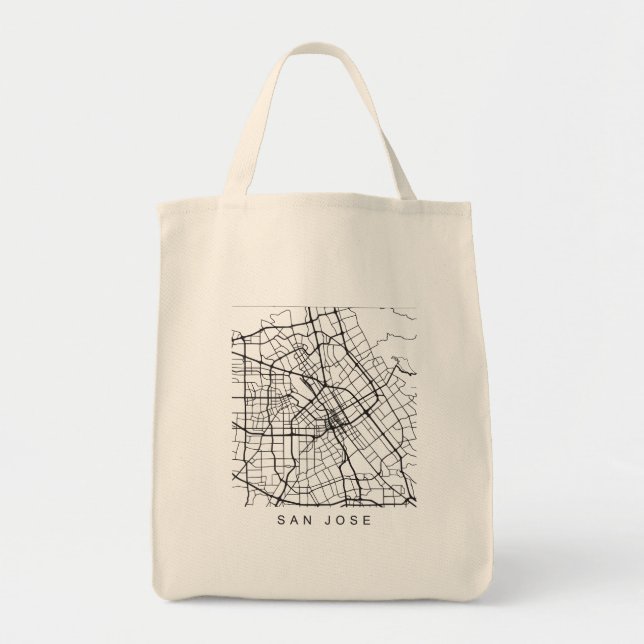 San Jose CA Minimalist City Street Map Dark Design Tote Bag (Front)