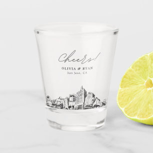 San Jose CA Wedding Favour Personalised Cheers Shot Glass