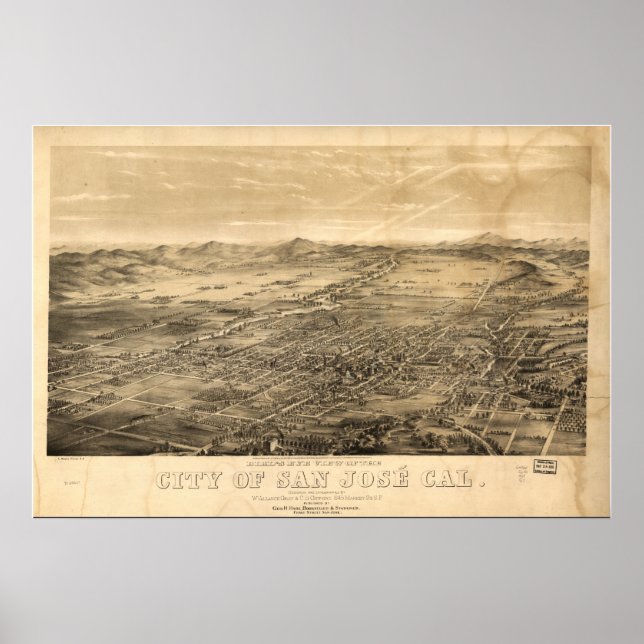 San Jose California 1869 Panoramic Map Poster (Front)
