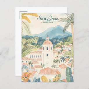 San Jose California Gouache Illustration Travel Postcard