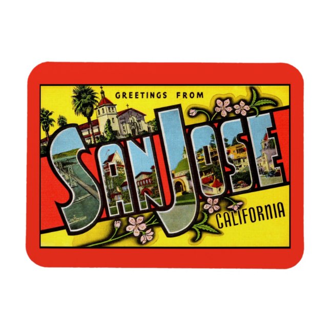San Jose California Vintage Greeting Flexible  Magnet (Horizontal)