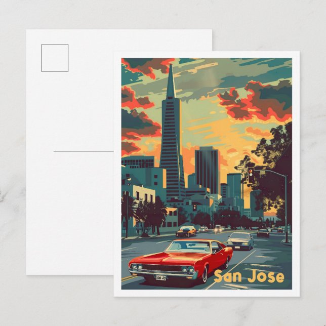 San Jose California Vintage Travel Illustration Postcard (Front/Back)