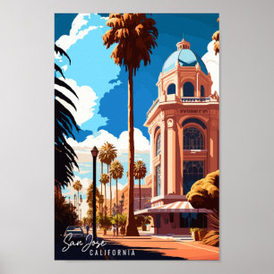 San Jose California vintage travel illustration Poster