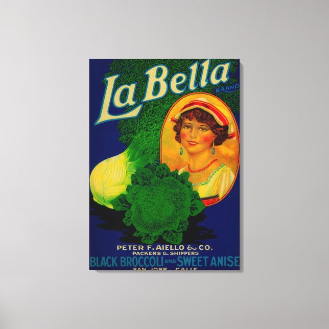 San Jose, CaliforniaLa Bella Vegetable Label Canvas Print (Front)