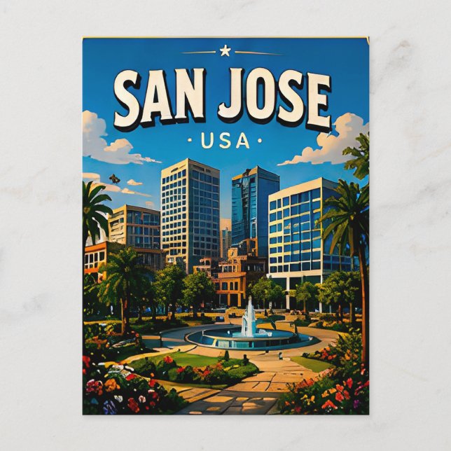 San Jose Downtown Skyline Keepsake Postcard (Front)
