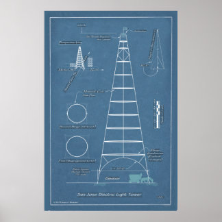 San Jose Light Tower Blueprint Poster
