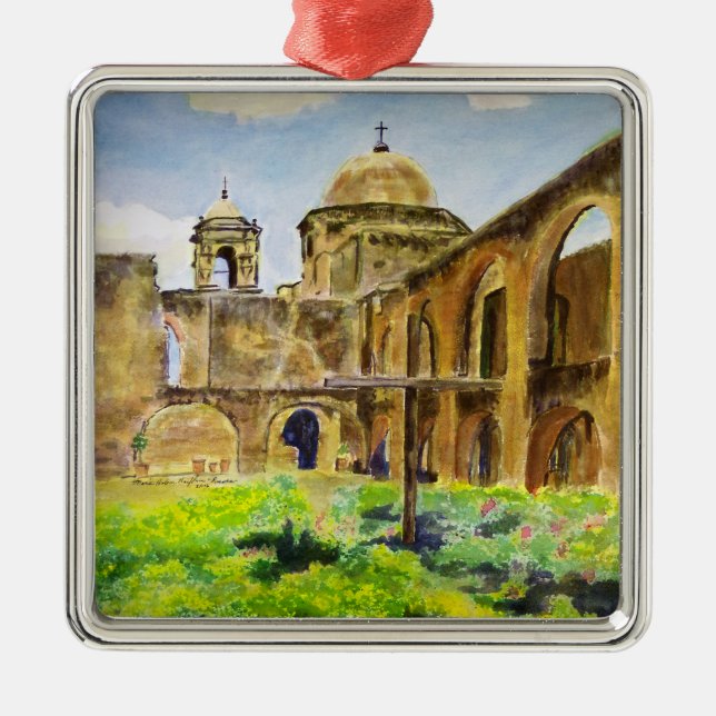 San Jose Mission in San Antonio, Texas Metal Tree Decoration (Front)