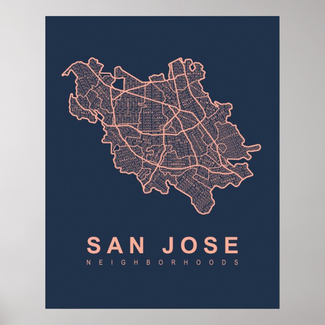 San Jose Neighborhoods Map Poster (Front)