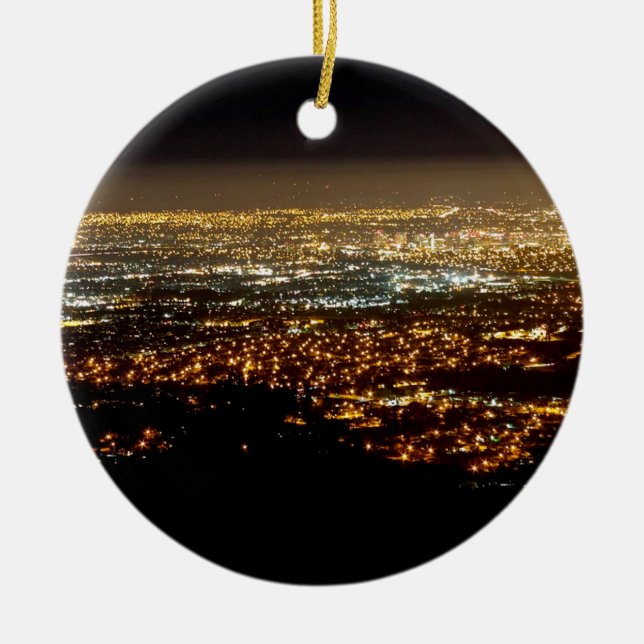 San Jose Night Skyline Ceramic Tree Decoration (Front)