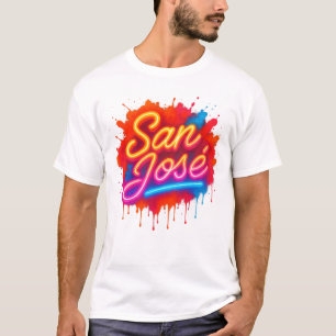 San José Retro Neon Script Street Art Splash T-Shirt