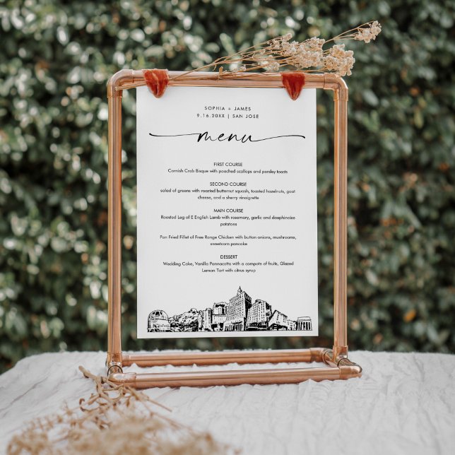 San Jose Skyline Wedding Dinner Menu Card 5x7 (Creator Uploaded)