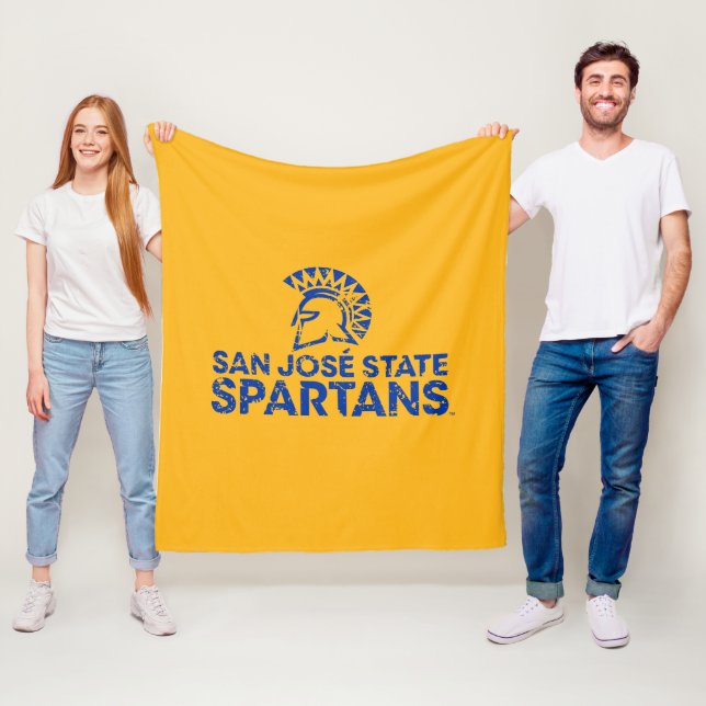 San Jose State Spartans Logo Wordmark Distressed Fleece Blanket (In Situ)