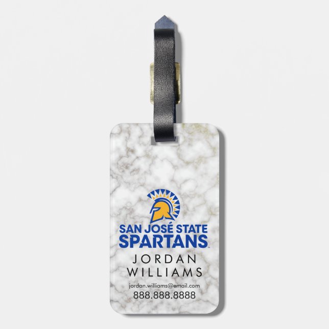 San Jose State Spartans White Marble Luggage Tag (Back Vertical)