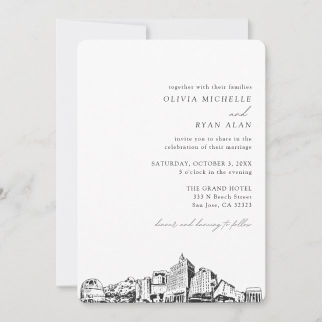 San Jose Wedding Elegant Skyline Invitation (Front)