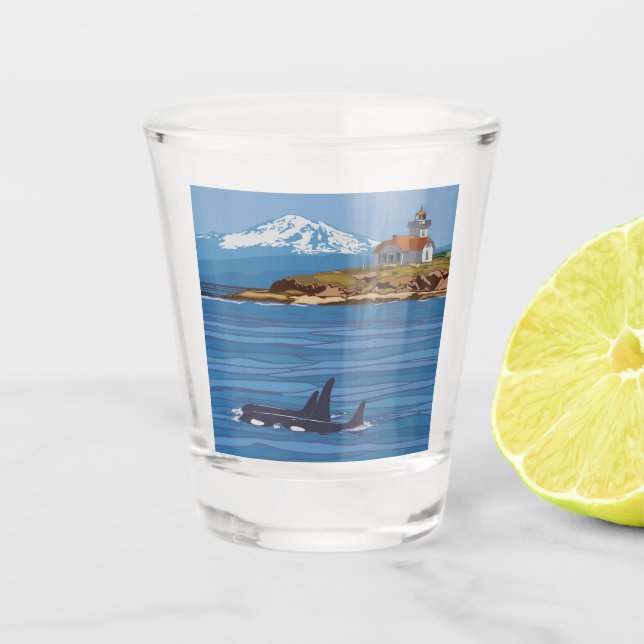 San Juan Islands National Monument Orca Whales Shot Glass (Front)