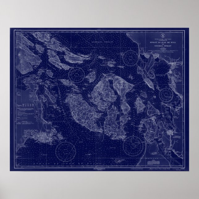 San Juan Islands WA Map Nautical Chart Blue Art (Front)