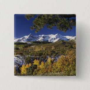 San Juan Mountains and Aspen trees in fallcolor 15 Cm Square Badge