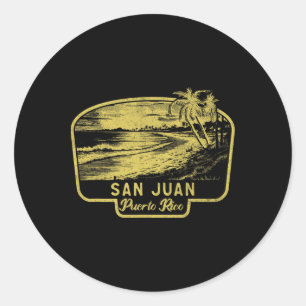 San Juan Puerto Rico Beach Surf Vintage Blue Men W Classic Round Sticker
