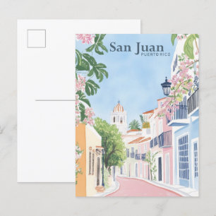 San Juan Puerto Rico Gouache Illustration Travel Postcard