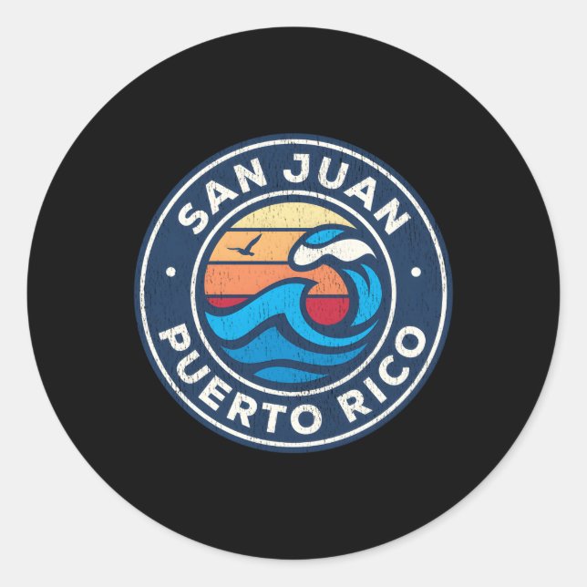 San Juan Puerto Rico Nautical Waves Classic Round Sticker (Front)