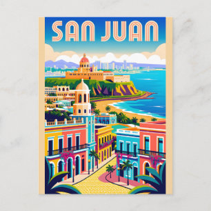 San Juan Puerto Rico Retro Travel Poster Art Postcard
