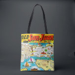 San Juan Puerto Rico Tote Bag<br><div class="desc">A vintage, very colourful postcard map of San Juan, Puerto Rico repurposed all over a wonderful shoulder tote.</div>