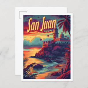 San Juan Puerto Rico Vintage Travel Illustration Postcard